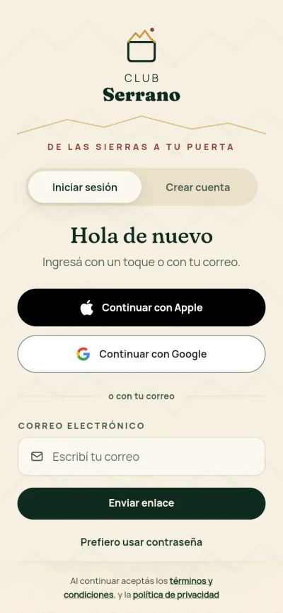 Pantalla de la app Club Serrano