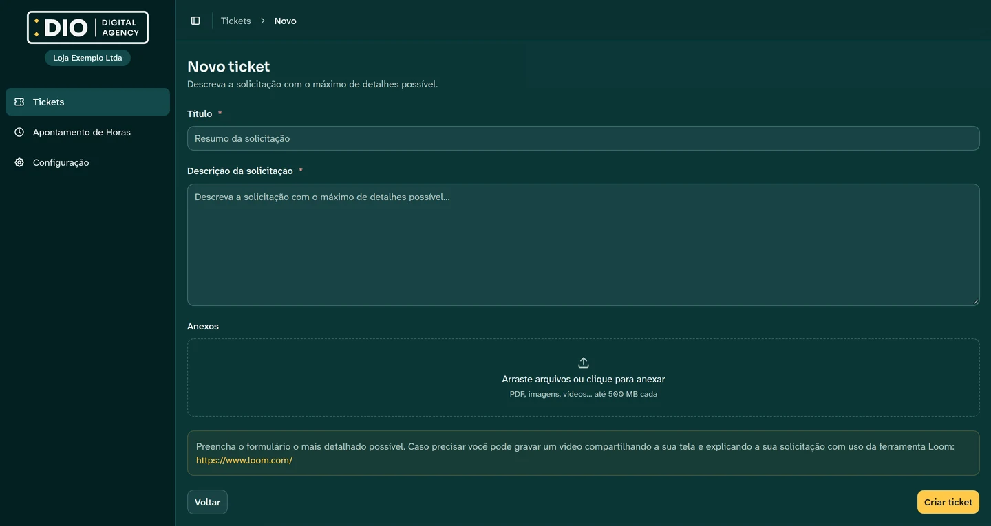 Formulário de chamado novo no portal, com título, descrição e anexos